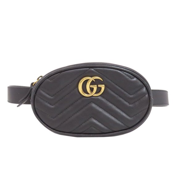 GUCCI Black Leather GG Marmont Fanny Pack - Picture 1 of 11